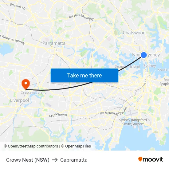 Crows Nest (NSW) to Cabramatta map