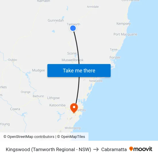 Kingswood (Tamworth Regional - NSW) to Cabramatta map