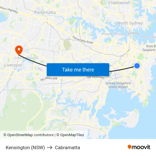 Kensington (NSW) to Cabramatta map