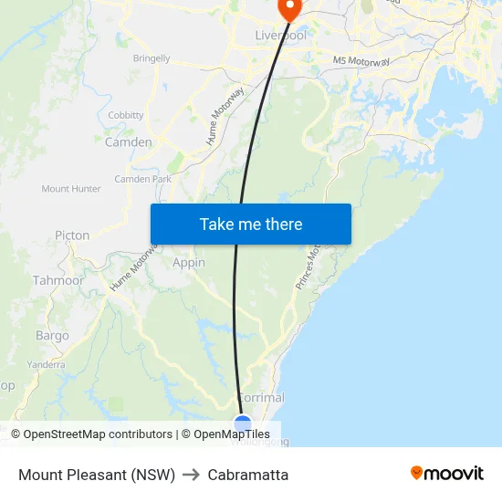 Mount Pleasant (NSW) to Cabramatta map