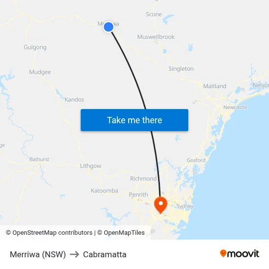 Merriwa (NSW) to Cabramatta map