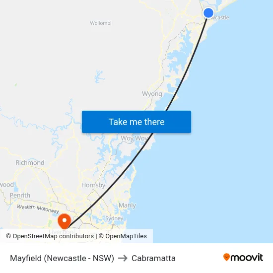 Mayfield (Newcastle - NSW) to Cabramatta map