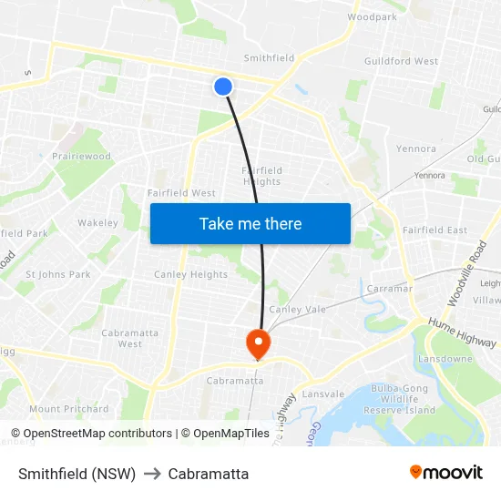 Smithfield (NSW) to Cabramatta map