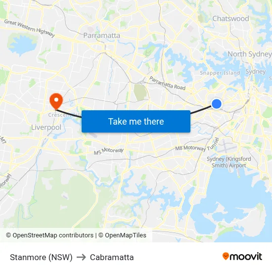 Stanmore (NSW) to Cabramatta map