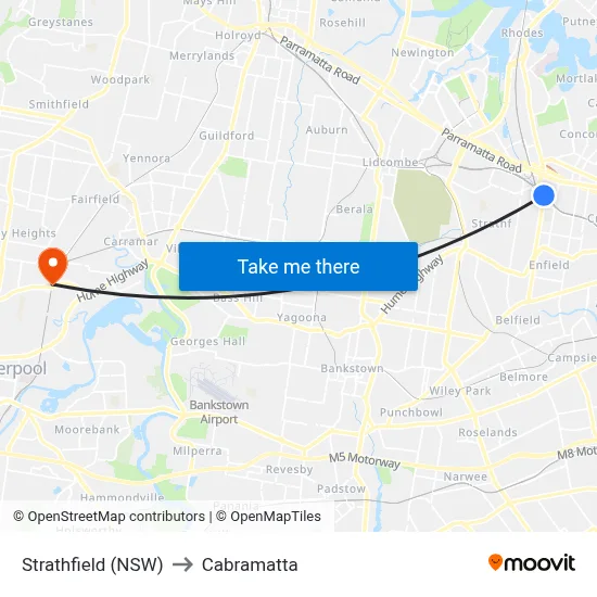 Strathfield (NSW) to Cabramatta map