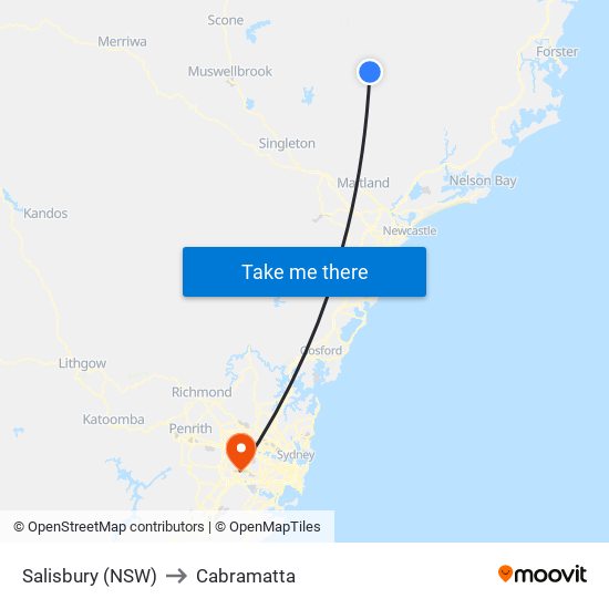 Salisbury (NSW) to Cabramatta map