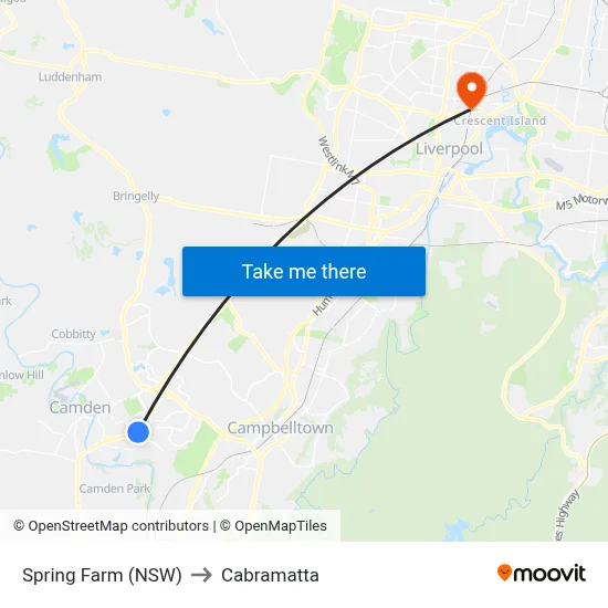 Spring Farm (NSW) to Cabramatta map