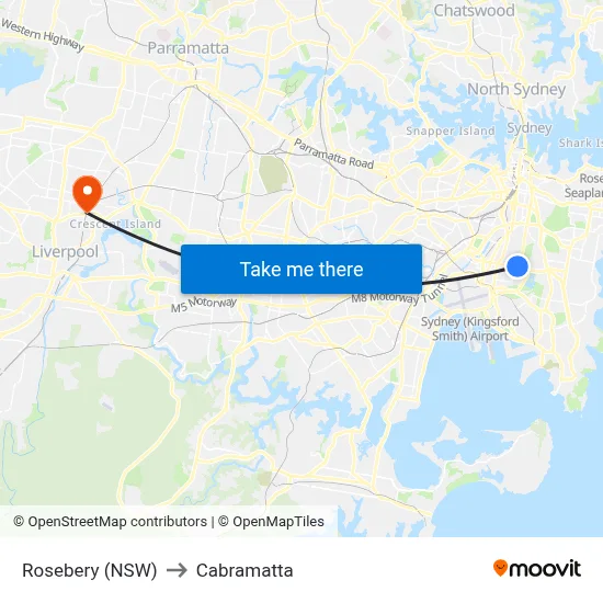 Rosebery (NSW) to Cabramatta map