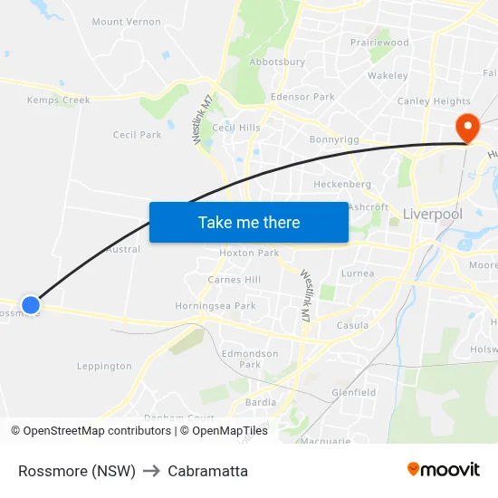Rossmore (NSW) to Cabramatta map