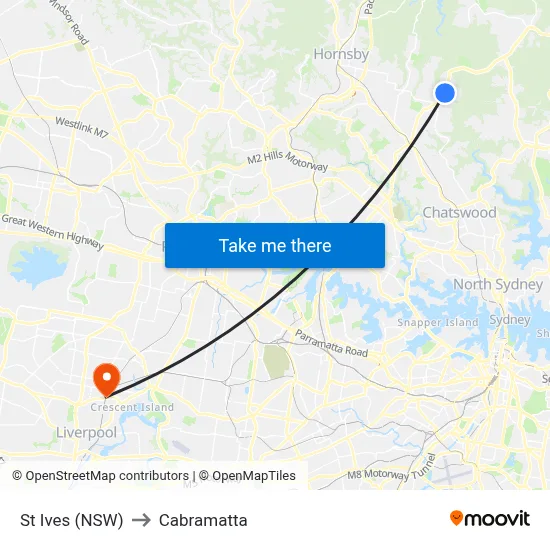 St Ives (NSW) to Cabramatta map