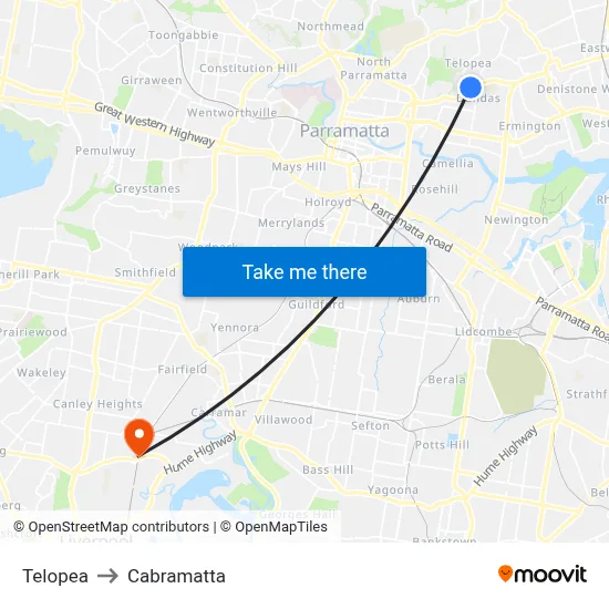Telopea to Cabramatta map