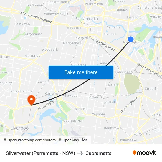 Silverwater (Parramatta - NSW) to Cabramatta map