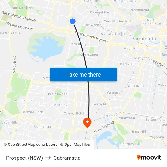 Prospect (NSW) to Cabramatta map