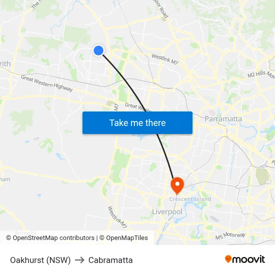 Oakhurst (NSW) to Cabramatta map