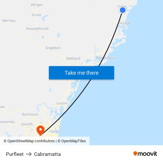 Purfleet to Cabramatta map