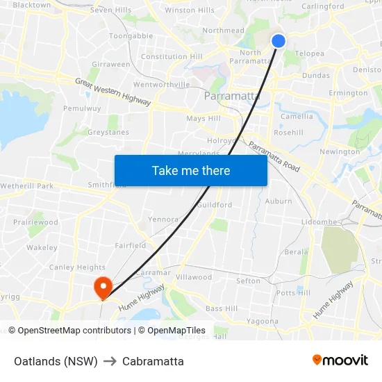 Oatlands (NSW) to Cabramatta map