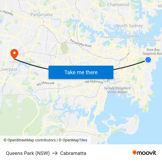 Queens Park (NSW) to Cabramatta map