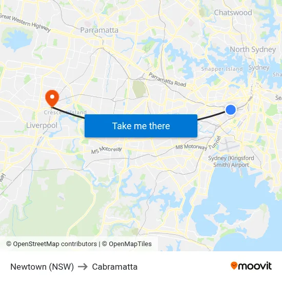 Newtown (NSW) to Cabramatta map