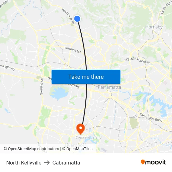 North Kellyville to Cabramatta map