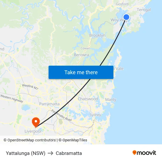 Yattalunga (NSW) to Cabramatta map
