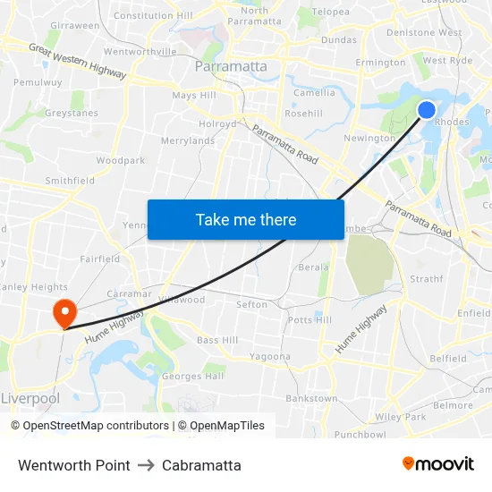 Wentworth Point to Cabramatta map