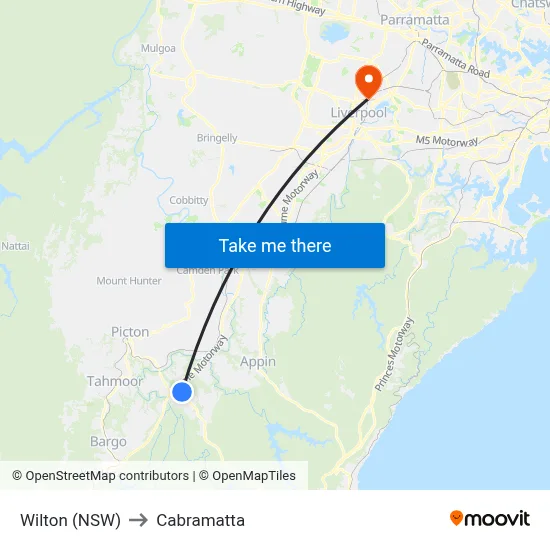 Wilton (NSW) to Cabramatta map