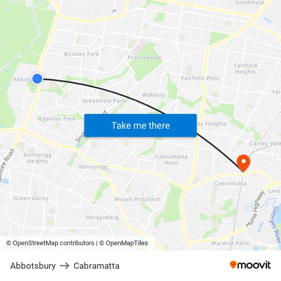 Abbotsbury to Cabramatta map