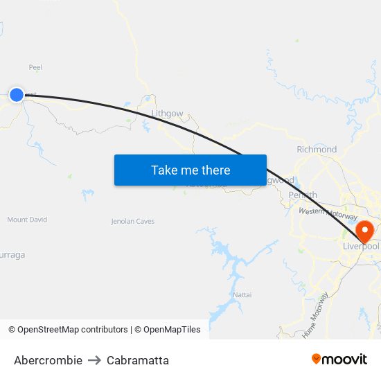 Abercrombie to Cabramatta map