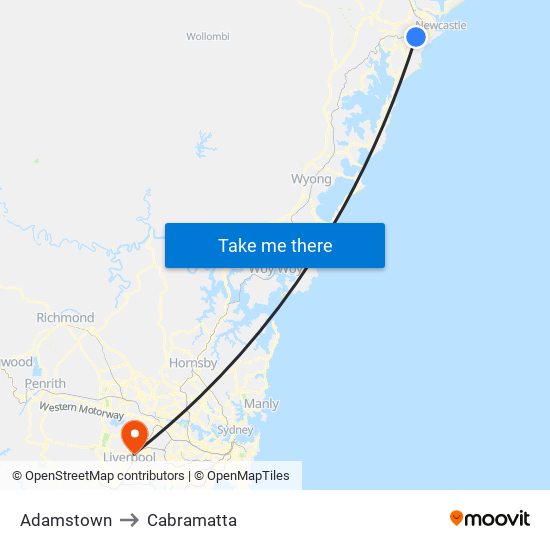 Adamstown to Cabramatta map