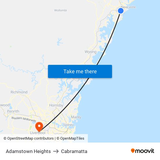 Adamstown Heights to Cabramatta map