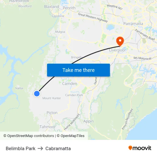Belimbla Park to Cabramatta map