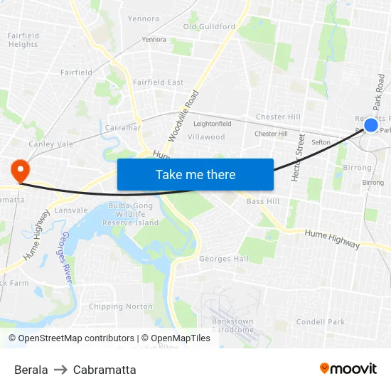 Berala to Cabramatta map