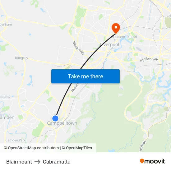 Blairmount to Cabramatta map