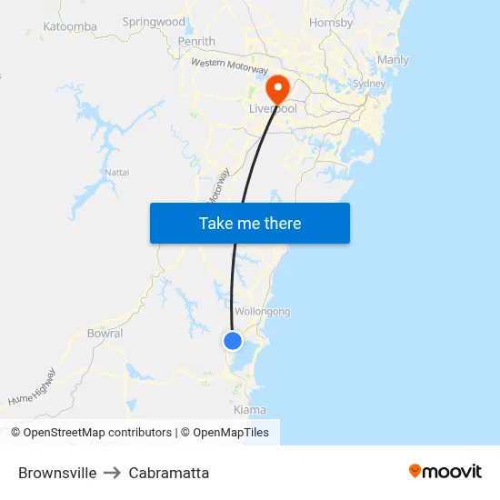 Brownsville to Cabramatta map