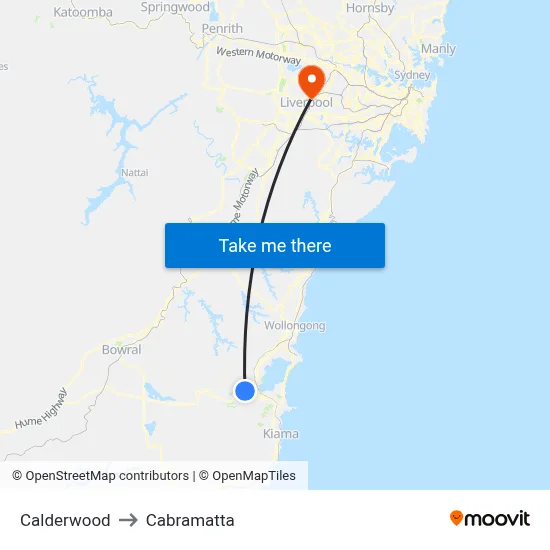 Calderwood to Cabramatta map