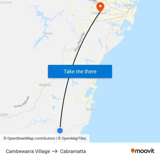 Cambewarra Village to Cabramatta map