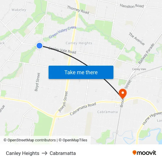 Canley Heights to Cabramatta map