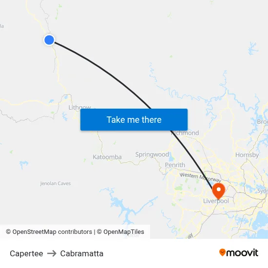 Capertee to Cabramatta map
