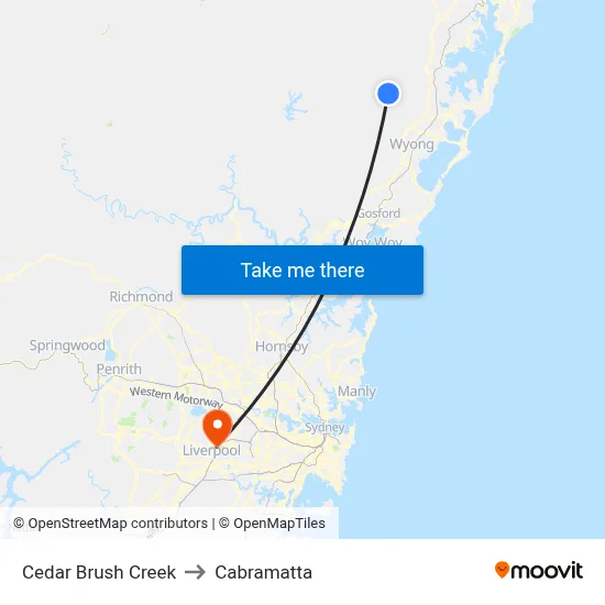 Cedar Brush Creek to Cabramatta map