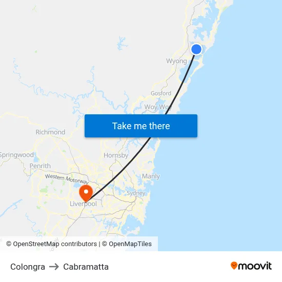 Colongra to Cabramatta map