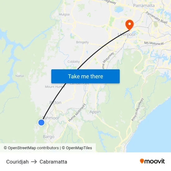 Couridjah to Cabramatta map