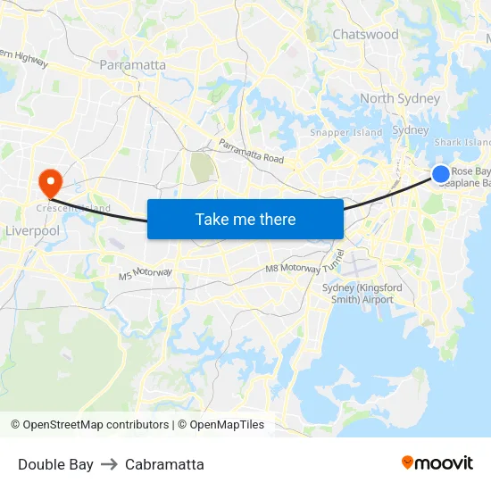 Double Bay to Cabramatta map
