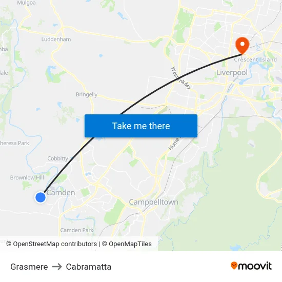 Grasmere to Cabramatta map
