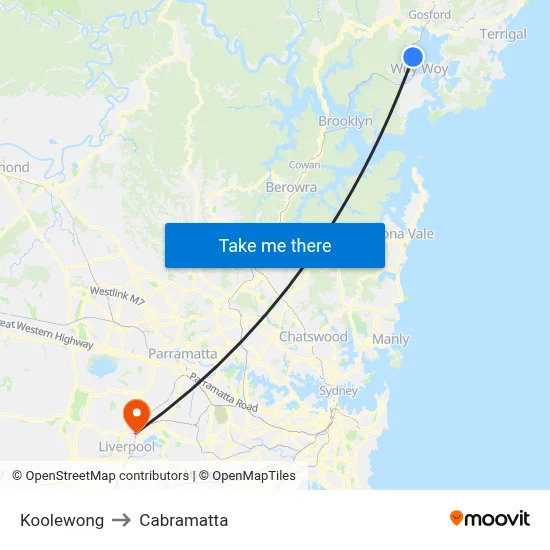 Koolewong to Cabramatta map