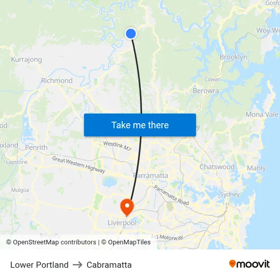 Lower Portland to Cabramatta map