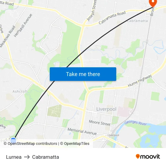 Lurnea to Cabramatta map