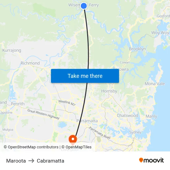 Maroota to Cabramatta map