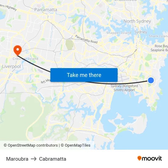 Maroubra to Cabramatta map