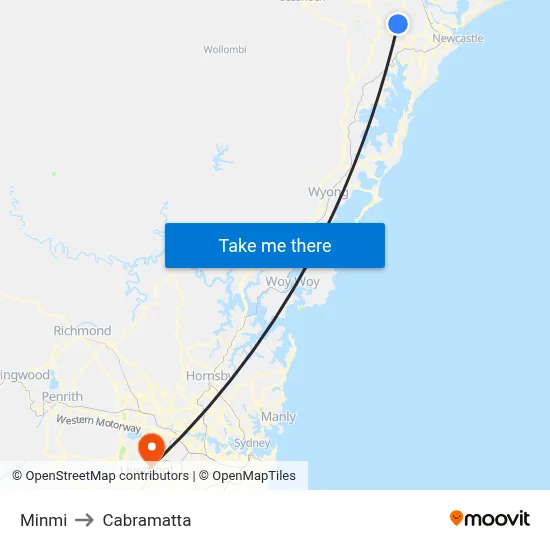 Minmi to Cabramatta map