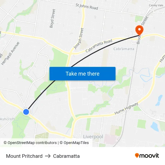 Mount Pritchard to Cabramatta map